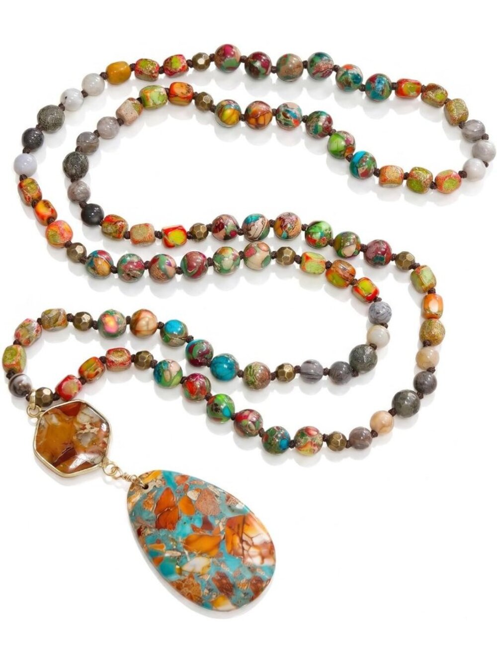 Boho Long Beaded Necklace for Women | Natural Stone Pendant Jewelry